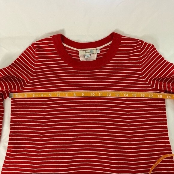 Boden Womens Size S Red Striped Lace Back Cotton Blend Long Sleeve Crew Sweater - Picture 3 of 11